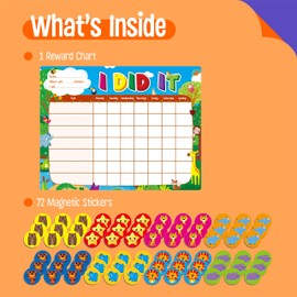 Magnetic Reward Chart, Dry Erase Task Board-One Chart & 72 Magnetic Reward Magnets, Jungle Theme Behavior Tracker for Daily Routine, Potty Training