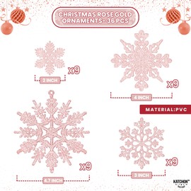 KatchOn, Rose Gold Snowflake Ornaments - Large, Pack of 36 | Glitter Snowflake Ornaments for Christmas Tree, Rose Gold Christmas Decorations | Snowflake Tree Ornaments for Christmas Tree Decorations
