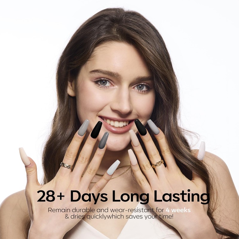 Modelones Color Gel Nail Set 6 Colors Black Milky White
