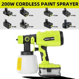Paint Sprayer Compatible with Ryobi 18V Battery, 200W HVLP Spray Paint Gun Tool with Brushless Motor and Copper Nozzle, Easy to Clean, for Furniture, Fence, Walls, Ceiling, Door etc. (No Battery)