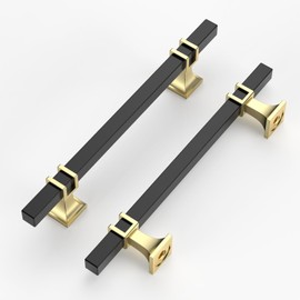 ROMATEE 10 Pack 5 Inch(128mm) Cabinet Pull Black and Gold Kitchen Cabinets Handles Matte Black Drawer pulls for Cupboard Square Black Handles for Cabinets