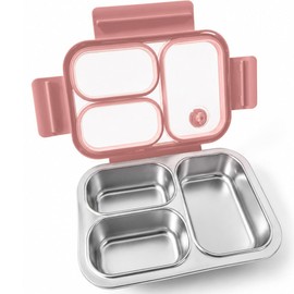 Kids Adults Stainless Steel Bento Box, 3-Compartment Metal Lunch Box