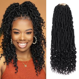 Leeven Faux Locs Crochet Hair 10 Inch Goddess Locs Crochet Braids 7 Packs Prelooped Crochet Hair for Women, River locs Crochet Hair With Curly Ends 1B#