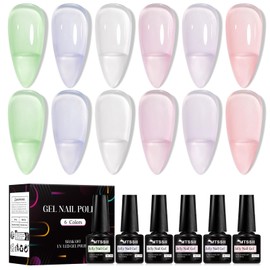 MTSSII 6PCS Jelly Gel Nail Polish Transparent Nude Pink Green Violet Colors Sheer Gel Polish Kit for Salon Gel Manicure and Nail Art DIY at Home