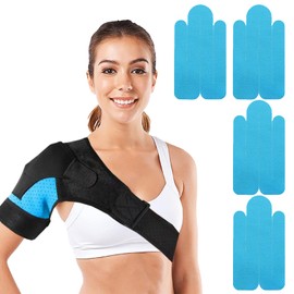 Shoulder Brace for Men and Women High-Quality Neoprene Shoulder Support with Adjustable Design Ideal for Osteoarthritis & Shoulder Dislocation with 4 Pieces Shoulder Muscle Patches (Blue)
