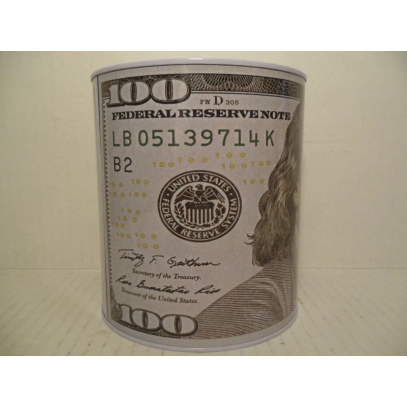NEW 100 Dollar Bill Saving Tin Piggy Bank Benjamin Franklin
