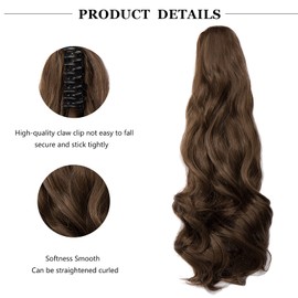 Cybelleza Hair Extensions Braid Hairpiece Clip in Ponytail Extensions Claw Ponytail Hair Extension Like Real Hair Wavy Curly Synthetic Hair Long Voluminous Ombre (Chestnut Brown)