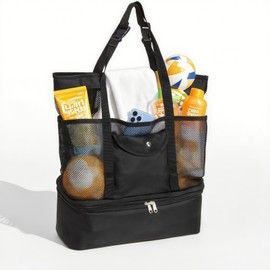 YIMITEE Beach Bag with Cooler, Mesh Beach Tote Bag with 7 Pocket, Large Zipper Travel Beach Bag for Women, Vocation, Pool, Gym, Swim, Shopping, Waterproof Sandproof