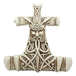 Ebros Thor Hammer Wall Decor Viking God Thor Bone Mjolnir Wall Plaque Thunder God Avatar Figurine Collectible