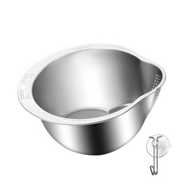 Drainage Bowl Thick 304 Stainless Steel Rice Sharpener Bowl Rice Strainer 2-in-1 Multifunctional Drainage Bowl Vegetable Washing Bowl Fruit Vegetable Basket Rice Sharpener Kitchen Tools for Home Use