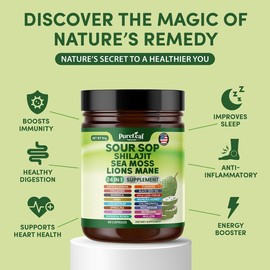PureLeaf Soursop 24 in 1 Supplement - Soursop, Shilajit ,Sea Moss, Lion's Mane, Moringa All in One Dietary Supplement, Healthcare, Fitness, Natural