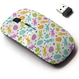 2.4G Wireless Mouse with Cute Pattern Design for All Laptops and Desktops with Nano Receiver - Colorful Pattern Easter Bunny