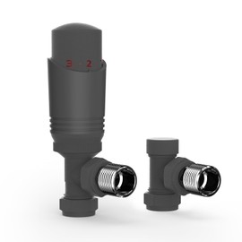 Vancoco Anthracite TRV Angled Thermostatic Radiator & Towel Rail Valve H62 Brass 1/2" x 15mm Radiator Valves Angled TRV & Lockshield for Radiator Central Heating(Anthracite)