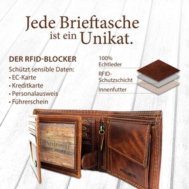 Corno d´ORO Men's Leather Wallet with RFID Protection, TÜV-Tested, Vintage Wallet, Many Compartments, Brown in Gift Box, brown, Classic