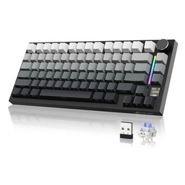 ATTACK SHARK X820 Ultra Teclado Mecánico Inalámbrico con Pantalla Inteligente TFT y Perilla,Teclado Gaming 75% Hot-Swappable, BT/2.4G/Cableado,RGB LED Frontal,Keycaps PBT (Noite de Lua-Switch Shark)