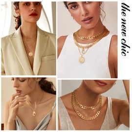 MJartoria Gold Layered Necklaces for Women Trendy Retro Coin Pendant Necklace Dainty Chunky Chain Choker Necklaces for Jewelry Birthday Gifts (Gold, Crown+Letter C-3PCS)