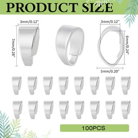 CRAFTYMELODY 100Pcs Snap on Bail 925 Sterling Silver Plated Brass Pinch Bail Hook Clip Clasp Bead Pendant Connector Dangle Charm Jewelry Finding for Jewelry Making Accessory Supplies Necklace Bracelet