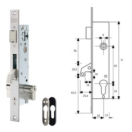 Tesa Assa Abloy Monopint Lock for Metal Profiles, 2240203NI