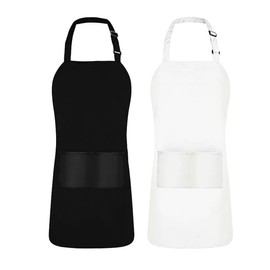 2 Pack Heavy Duty Unisex Aprons Waterproof & Oil-Resistant Canvas for BBQ, Cooking, Salon, Hospitality, Adjustable Chef Aprons for Adults (Black/White)
