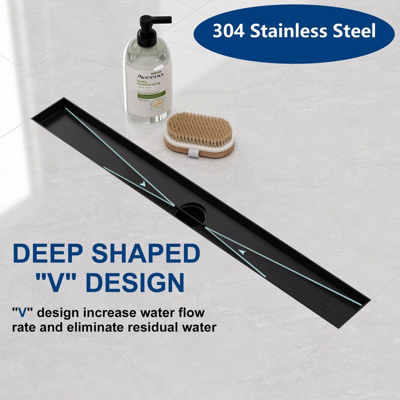 Neodrain 36-Inch Black Linear Shower Drain with Removable Tile Insert