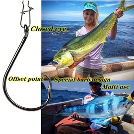 DAMIDEL 200Pcs/Box（Size:10/0... to...1/0 Strong Octopus Fishing Hooks, Forged Steel/Barded Design, Off-Set Point/Closed Eye, Strong/Sturdy, 10/0 8/0 6/0 5/0 4/0 3/0 2/0 1/0 Mixed Packaging