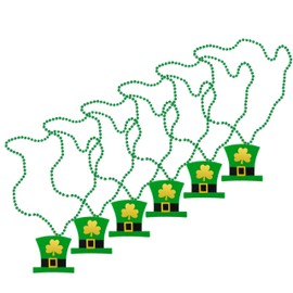 Lizzy 6 x St. Patrick's Day Hat Pendant Bead Necklace Shamrock Clover Green Hat Bead Pendant Necklace for Irish Holiday Festival Decoration Party Costume Accessory (6)