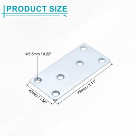 uxcell 6 Set Mending Plate Metal Flat Bracket Straight Brace Fixing Joining Plate for Wood with Screws, Silver, 3.11"x1.58"