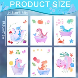 6 Sheet Dinosaurs Non-Slip Bathtub Stickers, 6 Style Cute Dinosaur Themed Fun Shower Floor Non-Slip Decals for Bathtub Shower Floor Glass Tile