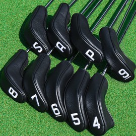 Golf Hybrid Iron Head Covers Right&left handed clubs Headcovers 9Pcs (4-9,P,A,S) Long Neck Black fit for Cleveland Launcher Set,Cobra T-Rail,Wilson Lauch Pad