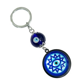 AUGEN Premium Blue Evil Eye Mandala 1 Design Keychain Metal Vastu Good Luck Charm Protection With Key Ring Anti-Rust (Pack Of 1)