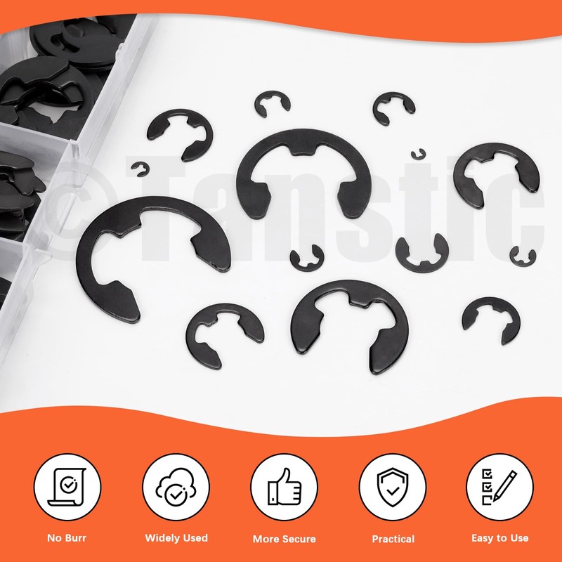 Tanstic 210Pcs 14 Sizes E-Clip External Retaining Ring Assortment Steel