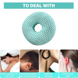 Tomtary Donut Pillow Ear Piercing Pillow for Side Sleepers Adjustable Filling Pressure Reduces Ear Pillow with Hole CNH Piercing Pillow Doughnut for Washed Cotton Earring Pillow (Green & White)