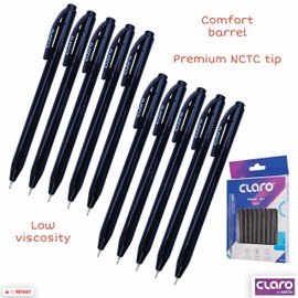 CLARO Trion SRT Retractable Ballpoint Pens, BLACK, Fine Point (0.7mm), Pack of 10, Smooth Ball Pens, Perfect for School Office Home Everyday Use