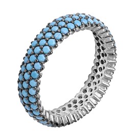 LOMBARDY JEWELRY Solid Genuine 925 Sterling Silver Blue Turquoise Eternity Stacking Ring for Women (Triple Row, 6)