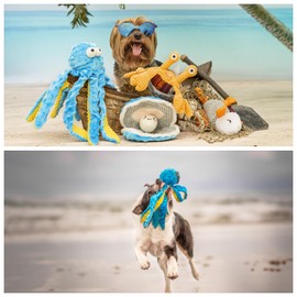 Nocciola Crinkle Squeaky Dog Toys | Blue Octopus Dog Toy | Ocean Theme Stuffed Dog Toys, Interactive Rope Dog Toys for Small, Medium & Large Dogs, Durable Dog Toys for Aggressive Chewers（Octopus）