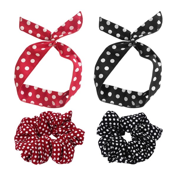 Pack of 2 Women's Headbands and 2 Women's Hair Bobbles,