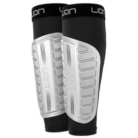 Football Sleeve Style Shin Pads/Guards - Flexible Comfort & Protection - For Kids & Adults - Silver (Kids)