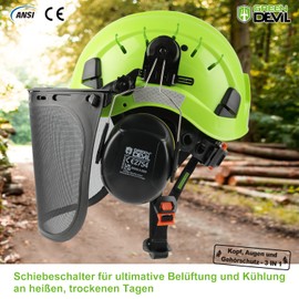 GREEN DEVIL Chainsaw Protective Helmet, Forestry Safety Helmet with Hearing Protection, Ear Muffs and Face Protection, Visor 3-in-1 Helmet Set, Impact-Resistant, Comfortable Ventilation, Work Helmet EN397 & EN 352-3