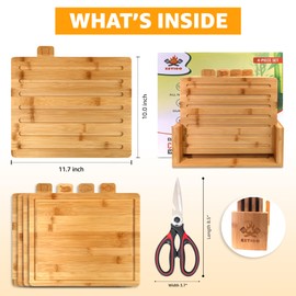 EZTICO Index Cutting Boards Bundle & Kitchen Shears, 4pcs Bamboo Cutting Board Set with Holder and Scissors, tabla de picar cocina, Cutting Board Stand, Smart Chopping Board Organizer