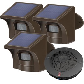eMACROS Solar Wireless Driveway Alarm Non-APP — 1/2 Mile Long Range Motion Sensor for Driveways, Homes & Large Properties, Outdoor Weatherproof Security System (1 Base Station with 3 Sensors)
