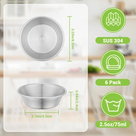 Offiper 304(18/8) Stainless Steel Sauce Ramekins, 2.5oz (75ml) Set of 6 Mini Small Metal Dipping Bowls, Reusable Condiment Containers Silver Dishes for Syrup, Soy, Side Dishes, Oven Dishwasher Safe