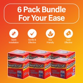 NeverScrub! Self Cleaning Toilet System Replacement Cartridge, 1.65 oz, Lasts Up to 3-5 Months Continuous Toilet Bowl Cleaning - 6 Pack