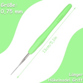 Coopay Crochet Hooks 0.75 mm, 1 Piece Small Crochet Hook for Lace and Fine Crochet, Metal Lace Crochet Hooks with Soft Handle, Fine Crochet Hooks, Ergonomic TPR Handle Crochet Hooks, 0.75 mm