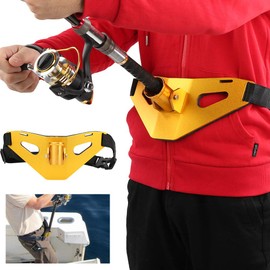 Fishing Belt Aluminium Stand-Up Offshore Gimbal Padded Rod Holder Fishing Rod Belt Adjustable Boat Fishing (Golden)