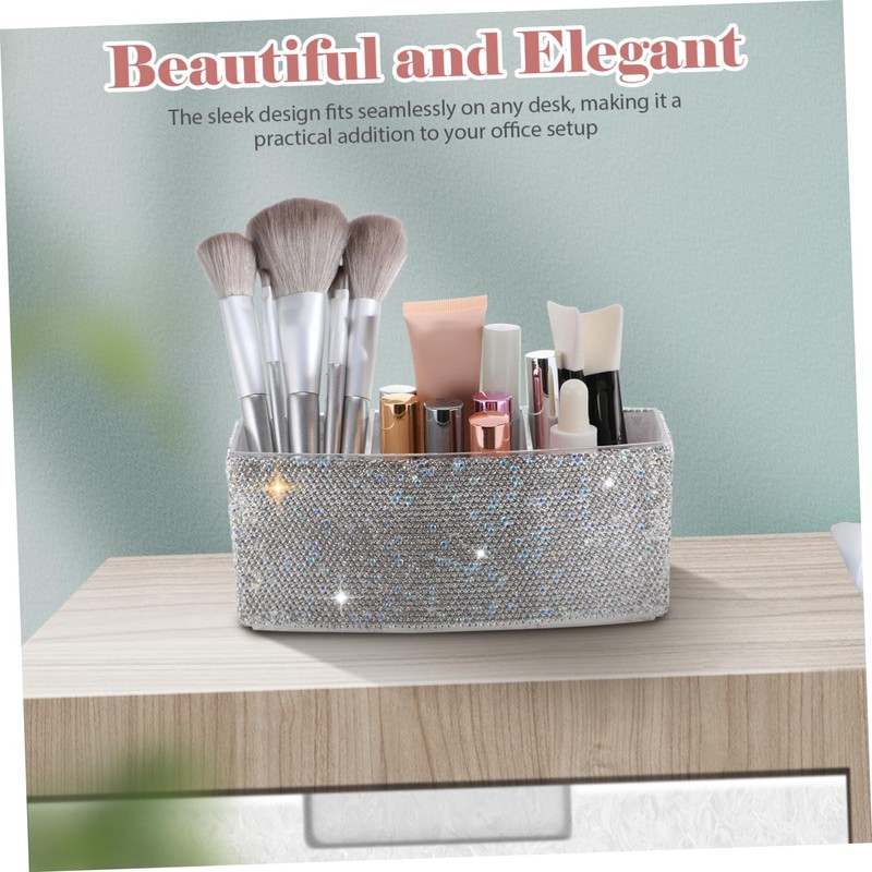 NOLITOY Luxury Bling Makeup Storage Box Compartment Organizer Brush Holder