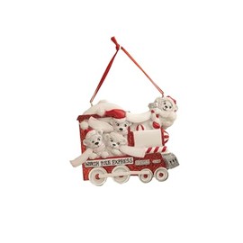 Kurt Adler North Pole Express Polar Bear Family of 4-3.5 Inch Red and White Resin Glitter Hanging Holiday Ornament for Personalization