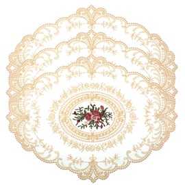 Tucnoeu 3pcs 17 X 13inch Embroidered Exquisite Lace Placemats Beige Retro Lace Placemats,French Crochet Doilies,Handmade Embroidered Table Mats for Wedding Cup Vase Table Decor