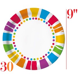 Oojami Serves 30 Rainbow Party Pack 30 cups 9 oz 30 Dessert Plates 7" 30 Dinner Plates 9" 30 Napkins Serves 30