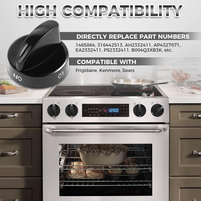 MOOTVGOO 4 Pack 316442513 Range Surface Burner Knobs, Black Stove
