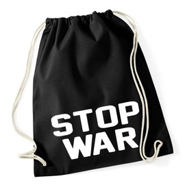 HUURAA! Stop War Love Gym Bag Cotton 12 Litres with Peace Motif Gift Idea for Friends and Family, black, Einheitsgröße, Daypack Backpacks